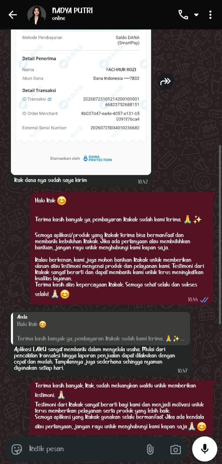 Bukti Chat & Transfer Nadya Putri